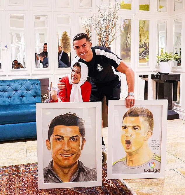 Cristiano Ronaldo could be sentenced to '99 lashes for adultery' on his next visit to Iran because of this picture in which he hugged painter Fatima Hamimi.