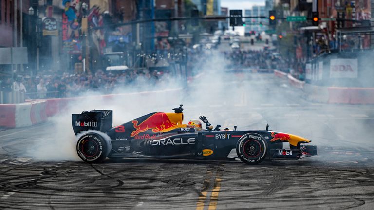 Daniel Ricciardo was back in a Red Bull car entertaining the crowd in Nashville as part of a demo show following his recovery from a hand injury