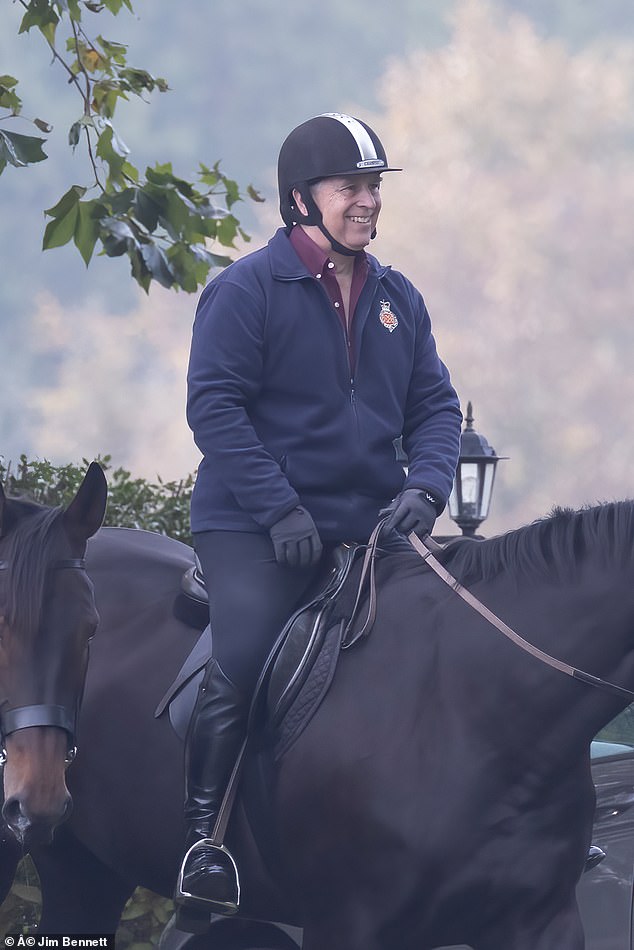 Disgraced Prince Andrew was spotted out riding again today as doubts swirl over the future of his Windsor Royal Lodge home