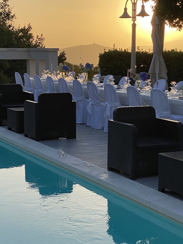 After tying the knot next to the venue's pool (pictured), the couple hosted a banquet at the restaurant - described as a typical Ciociaria eatery - for their 80 guests.