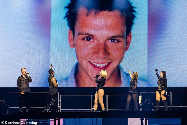 Tribute: S Club paid tribute to late band member Paul Cattermole as they kicked off their Good Times tour in Manchester on Thursday (L-R: Jon Lee, Bradley McIntosh, Jo O'Meara, Rachel Stevens and Tina Barrett)