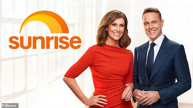 An eagle-eyed viewer claims Seven stole the Sunrise logo from another iconic Australian institution Pictured: The crescent moon logo (L) with breakfast presenters Natalie Barr and Matt 'Shirvo' Shirvington