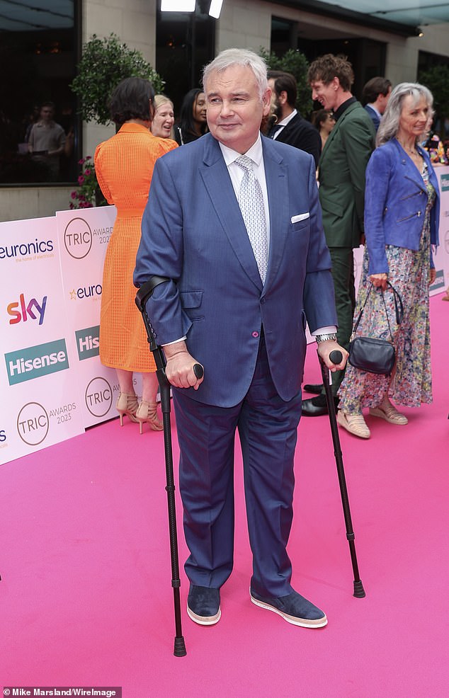 Struggles: Eamonn Holmes admitted he is 'bitter' about not being as fit as he used to be and having to 'work hard trying to walk' (pictured in June)