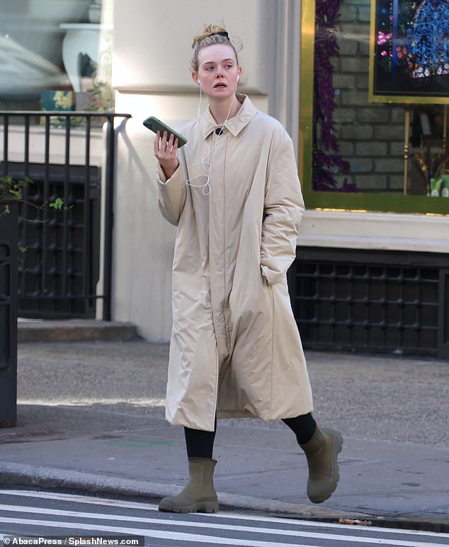 Casual: Elle Fanning stepped out in New York City for a Pilates class on Monday