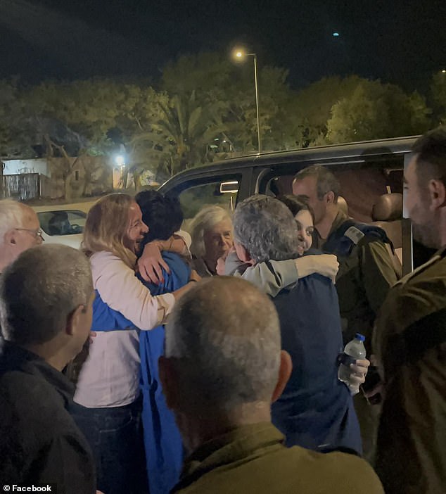 The Raanans left Gaza without any apparent injuries.  Here they are seen hugging their family members after their ordeal