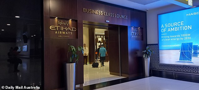 If you're just passing through or flying economy, it costs $187 ($120 USD) for up to four hours (pictured, Etihad Business Class lounge in Abu Dhabi)