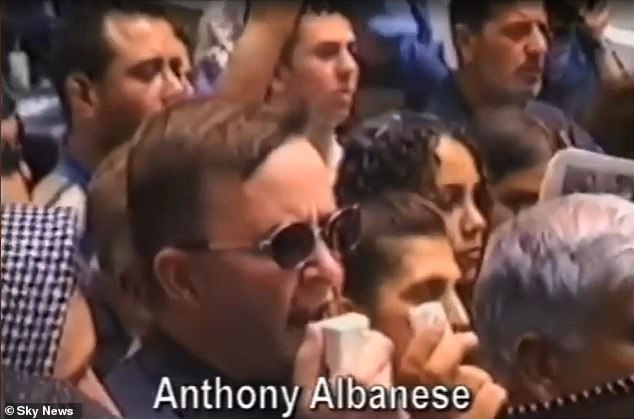 The old footage shows the future Prime Minister addressing the crowd through a megaphone at a pro-Palestine rally in Sydney