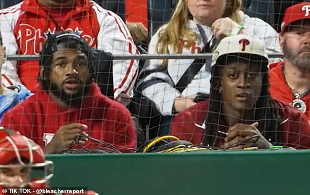 D'Andre Swift (L) and Terrell Edmunds (R) watched their very first baseball game on Tuesday