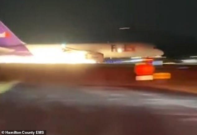 The clip shows the 127,520-pound plane screeching down the runway during the forced nighttime landing, before finally coming to a stop in a safety zone just steps away from a nearby street