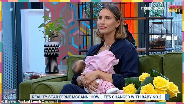 Trying something new: Ferne McCann admitted she drinks her own breast milk, and even considered 'making ice cream out of it' as he fed her daughter Finty live on Steph's Packed Lunch on Wednesday