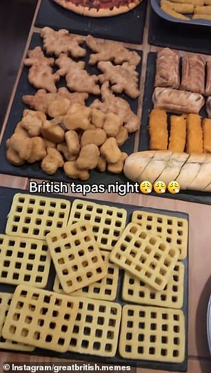 A dinner party featuring a range of 'beige' junk food, dubbed 'British Tapas Night' by the presenter, has caused a stir among foodies online