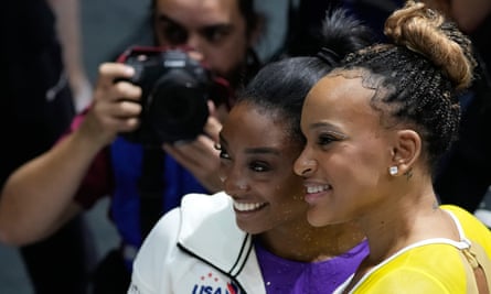 Simone Biles with her friend and Rebeca Andrade.