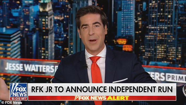 Fox News host Jesse Waters said Friday that RFK Jr.'s third party  will lead to a Republican victory in 2024