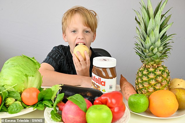 Rocco O'Brien, from Ipswich, lived on a diet of Cadbury's chocolate bars, Nutella spread and salty Pringles crisps - all washed down with Nesquik milk.  The 8 year old would scream and become nauseous if given other foods to try.  Rocco, who suffers from Avoidant/Restrictive Food Intake Disorder (AFRID), would even burst into tears if forced to hold a chicken nugget or vegetable