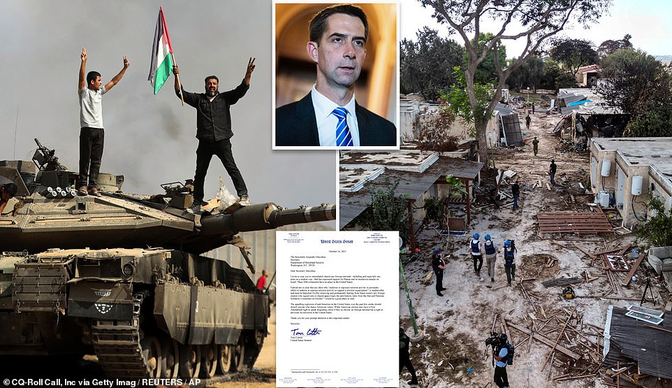 Senator Tom Cotton (R-Ark.) believes that all foreign nationals in the United States who support Hamas terrorists should be immediately deported.  The Republican senator wrote a letter to Homeland Security Secretary Alejandro Mayorkas urging the immediate removal of Hamas sympathizers after the Palestinian terrorist group launched a brutal attack on Israel last week.  Hamas is the de facto government of the Palestinian territory of Gaza.