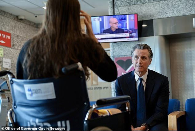 Gov. Gavin Newsom spent 10 hours in Tel Aviv, Israel, on Friday.  He met with officials and visited Sourasky Medical Center to hear the stories of survivors and family members of hostages