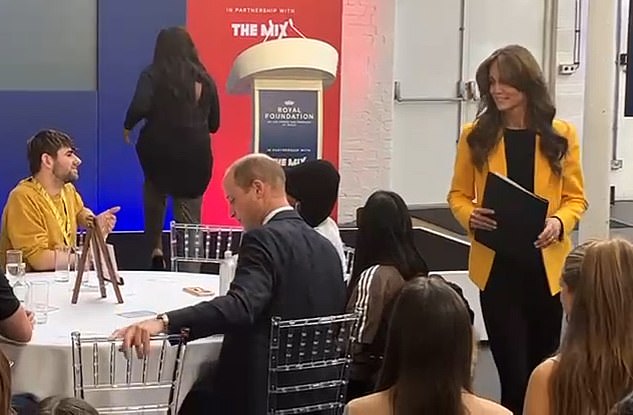 After making a rare public speech, Kate returned to her table where William sat - ready to discreetly pull out her chair so she could sit comfortably.