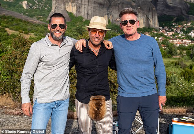 On screen: The chef (centre) has been in Vienna with the French maître d'hôtel (left) for the new travel show entitled Emission Impossible, as they visit some of Europe's most stunning locations (pictured with Gordon Ramsay, R)