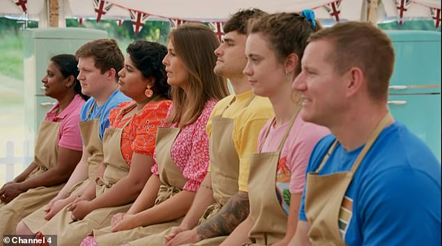 Tricky: The group were given four and a half hours to impress Prue Leith and Paul Hollywood with an imaginative floral dessert, in any style, but it had to have a significant baked element