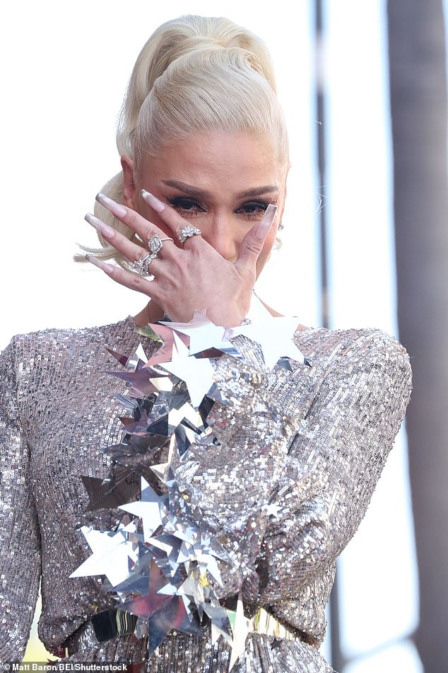 Emotional: Music legend Gwen Stefani shed tears as she received her coveted star on the Hollywood Walk of Fame on Thursday