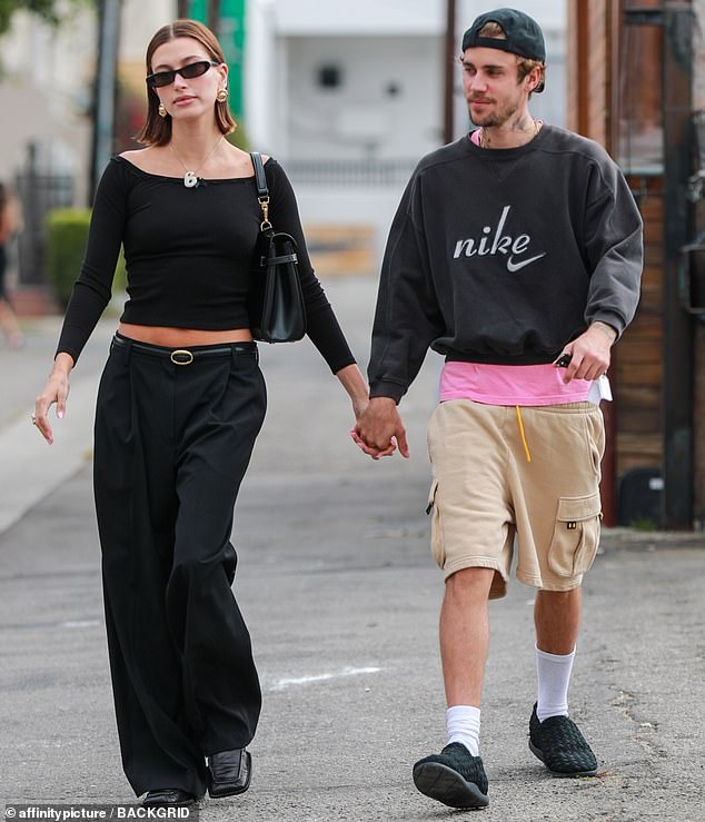 Coffee run: Justin and Hailey Bieber were pictured visiting a cafe in West Hollywood on Tuesday afternoon