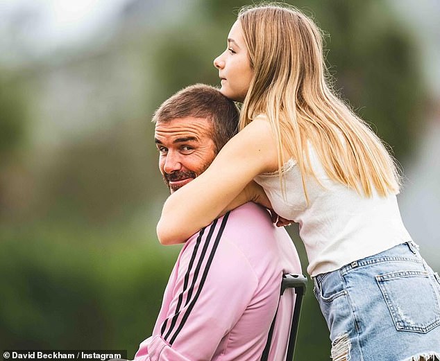 Doting: Former footballer David (48) took to Instagram on Saturday to share sweet snaps of him and his daughter Harper (12)