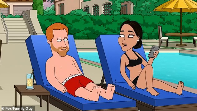 Harry and Meghan are depicted in Seth McFarlane's Family Guy as work-shy con artists who post sponsored content to Instagram in a new episode