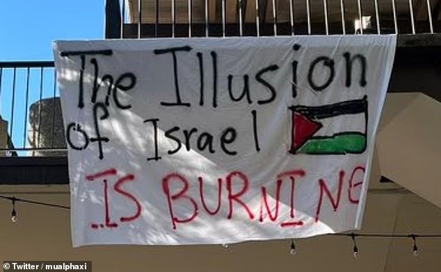 Stanford University students hung bed sheets with slogans defending Hamas terror attacks on Israel, echoing sentiments shared by pupils at several elite institutions in America