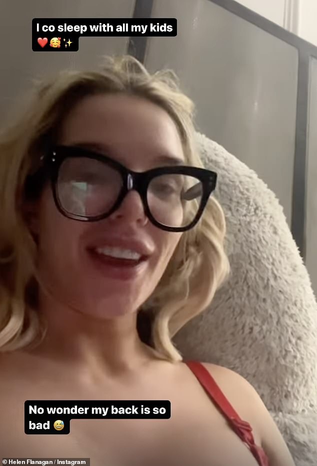 Tired: Helen Flanagan, 33, revealed she still sleeps with all three of her children