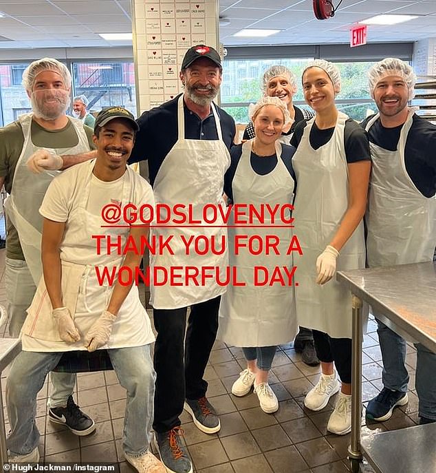 Hugh Jackman (54) took to Instagram on Saturday with a photo of himself volunteering at the God's Love Kitchen in New York