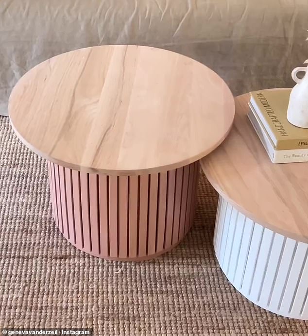 DIY pro Geneva Vanderziel is a master at using unexpected items to take her home decor and furniture to the next level.  She wrapped the bases of her coffee tables with bamboo bath mats from Bunnings