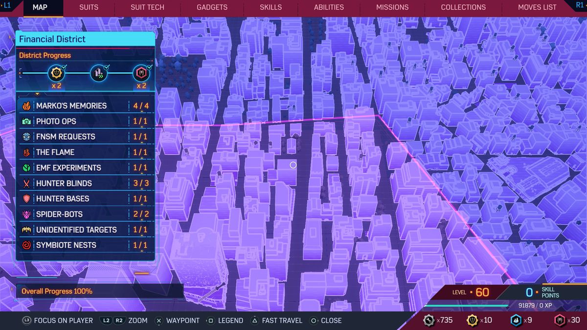 Map of the financial district in Spider Man 2 on PS5.