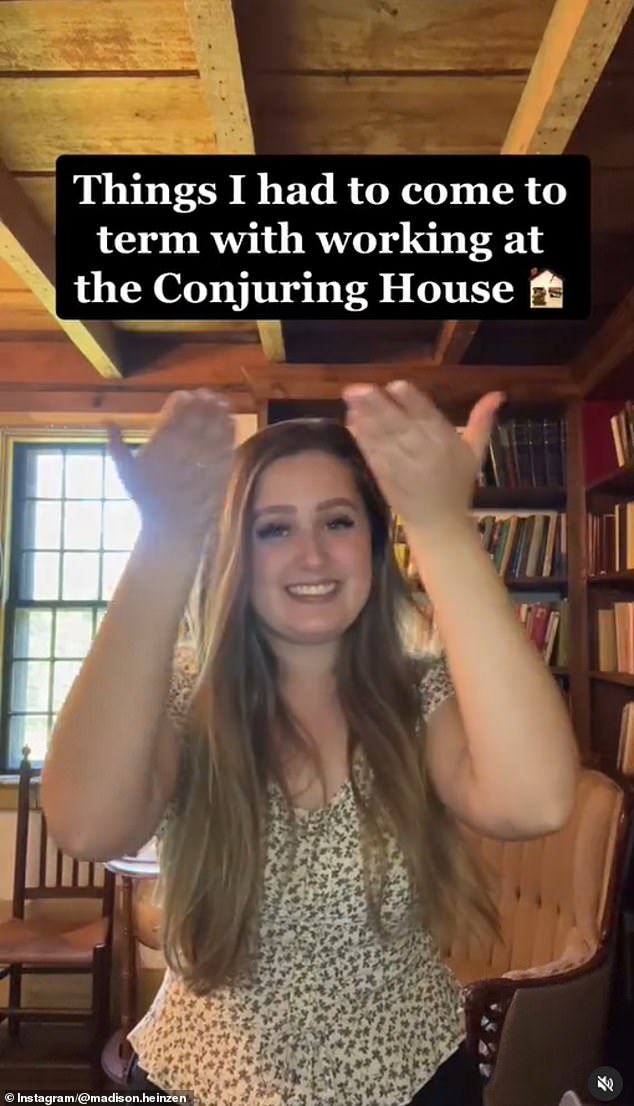 Madison Heinzen, 23, hosts ghost tours of the house that inspired The Conjuring.  When she guides visitors through the house, she uses dowsing rods and spirit boxes to detect supernatural activity