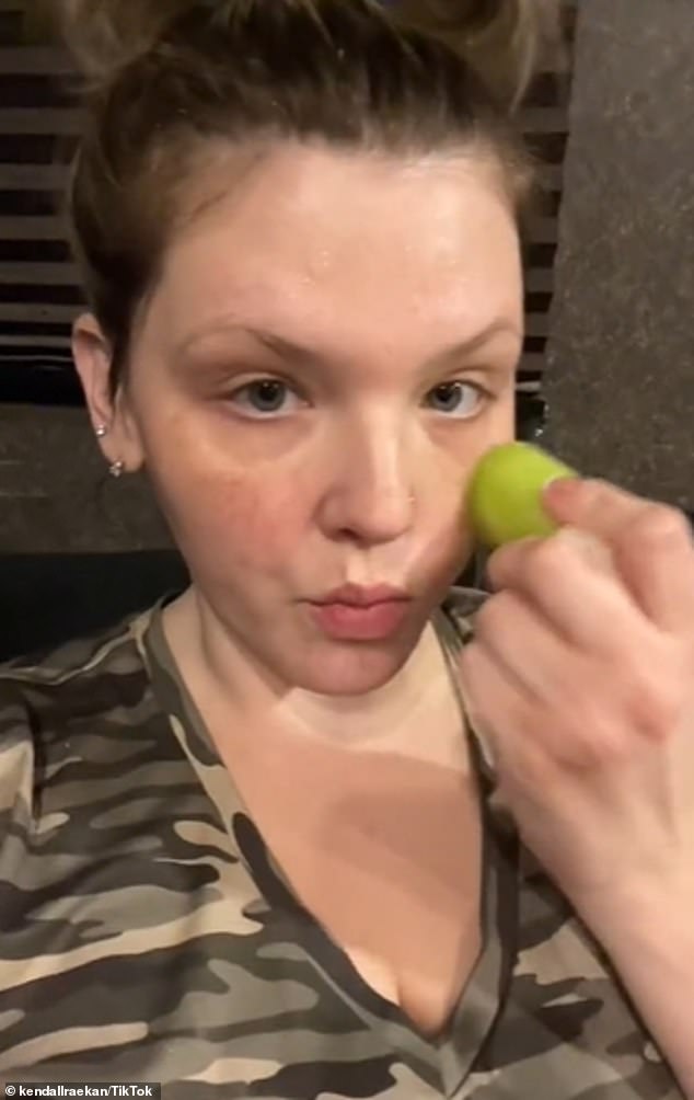 Kendall showed off how she used the frozen cucumber on her face, claiming it was 