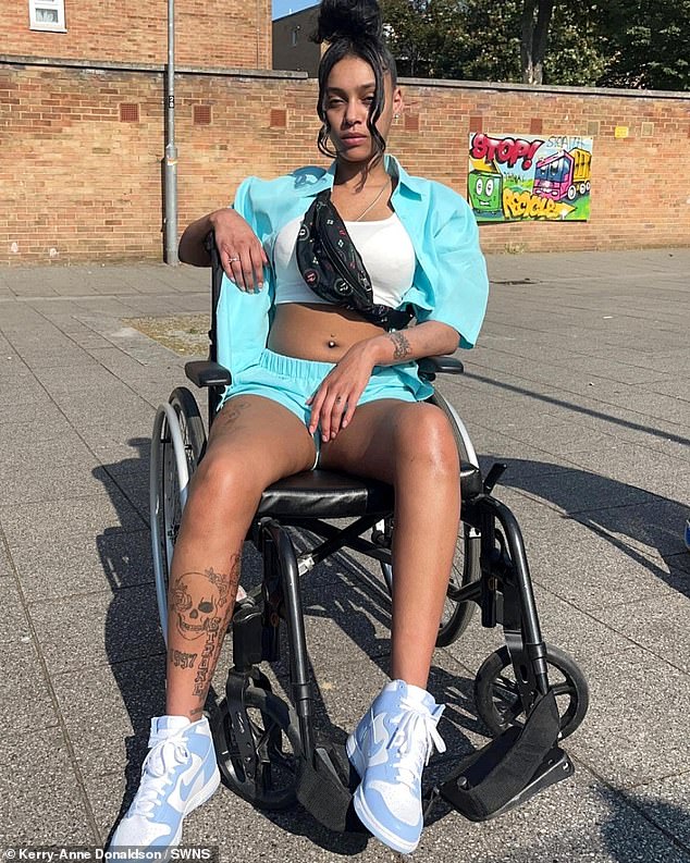 Kerry-Anne Donaldson, 26, from Newham started using laughing gas at parties at the age of 18 and had to use a wheelchair at the age of 22 due to her addiction