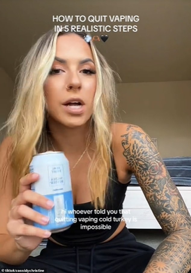 @cassidychristine_ posted a video on TikTok saying she was 'addicted' and even had trouble staying asleep all night without using her vape