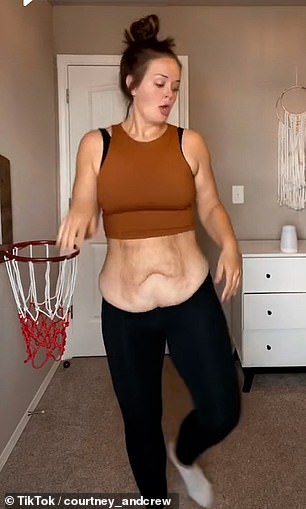 In a clip the influencer posted back in January, Courtney wore black leggings and a brown tank top that was slightly cropped so her midriff was visible