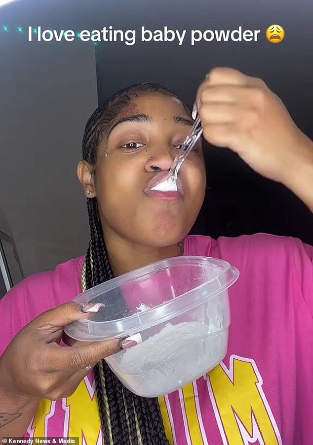 Dreka Martin, 27, eats a 623-gram bottle of Johnson's Baby Powder every day, which costs her almost $4,000 a year