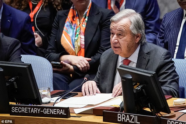 Israel has called on UN Secretary General Antonio Guterres (pictured) to resign, saying Hamas' attacks cannot justify the 