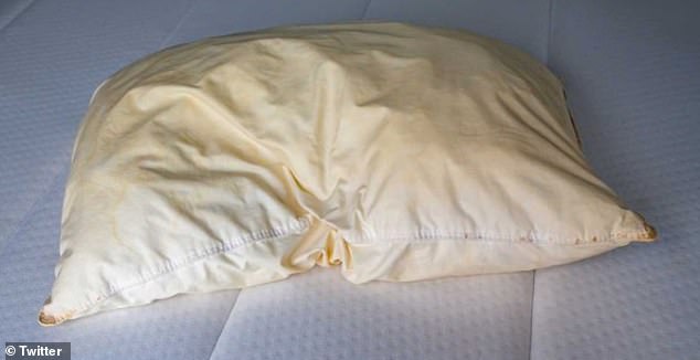 Millions are shocked after the revelation of a man's 'very disgusting' yellow pillow – but he claims it gives him the 'most peaceful' sleep every night