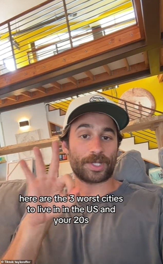 Content creator Taylor Offer has listed the three worst cities in the US to live in in your 20s, based on weather, spending, nightlife and personal experiences