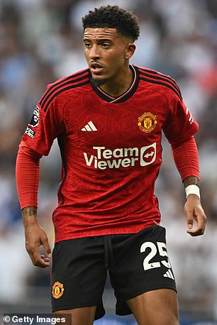 Jadon Sancho (pictured) has been banned from Manchester United's first team after a row with Erik Ten Hag