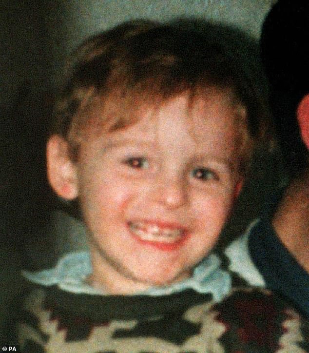 Thompson and Venables tortured two-year-old James (pictured).  The brutal attack on the innocent toddler included throwing paint in his eye, pelting him with stones and bricks and dropping an iron bar on his head