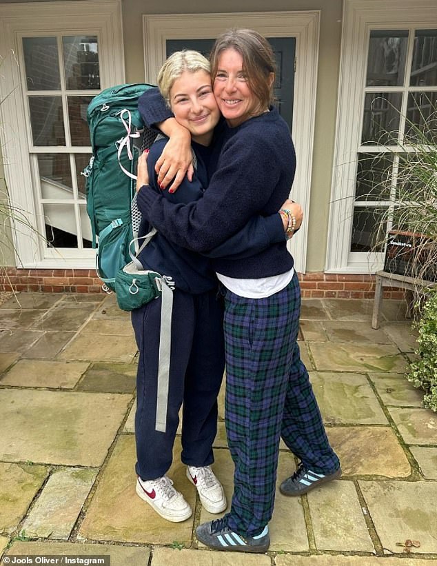 Proud mum: Jools Oliver got emotional as she waved her eldest child Poppy off to the airport to embark on the 'adventure of a lifetime'