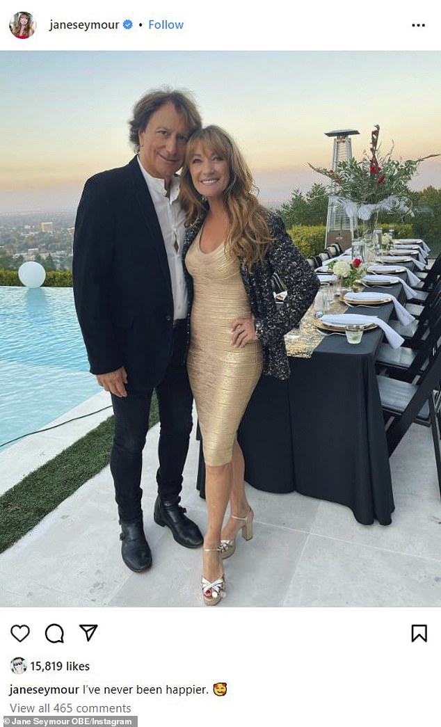 The latest: Jane Seymour, 72, said she's 'never been happier' as she confirmed her romance with guitarist John Zambetti on Instagram on Sunday