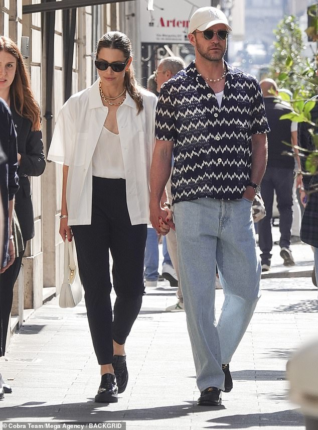 Perfectly in sync: Justin Timberlake and Jessica Biel looked smitten while vacationing in Rome, Italy, on Monday