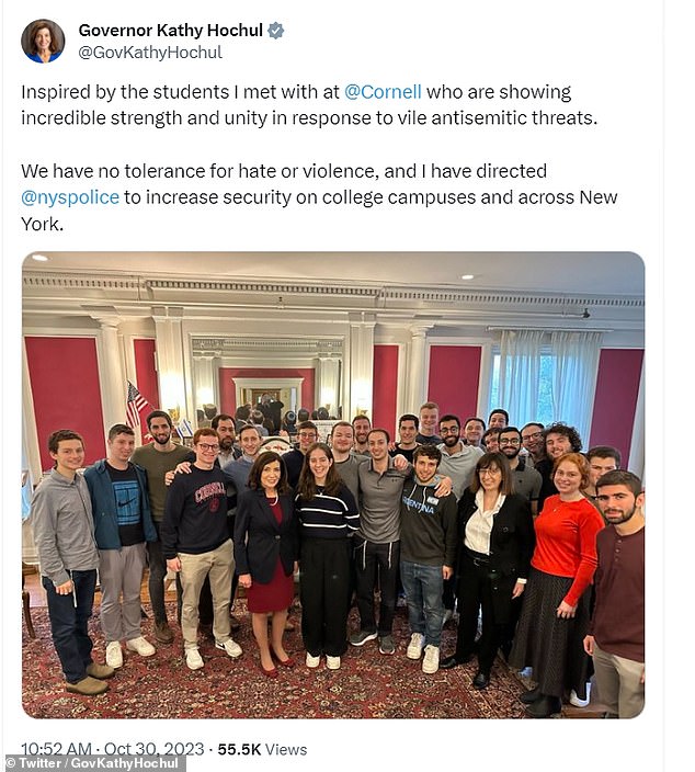 Gov. Hochul met with Jewish Cornell students Monday morning and issued 'despicable' anti-Semitic threats