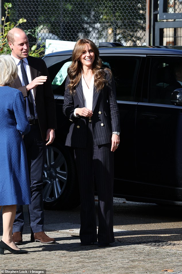 The Princess of Wales looked elegant in a pinstripe suit as she stepped out in Cardiff today to mark the 75th anniversary of the Windrush Generation's arrival in Britain