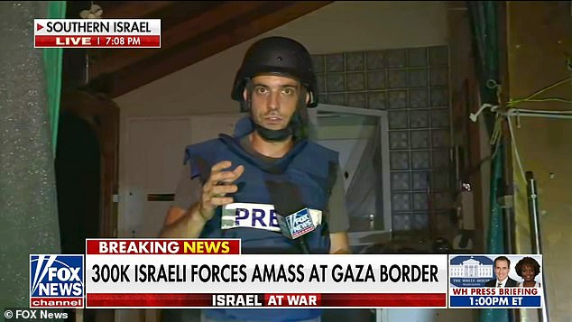 Trey Yingst, a correspondent for Fox News, was one of the reporters shown inside a kibbutz attacked by Hamas on Saturday