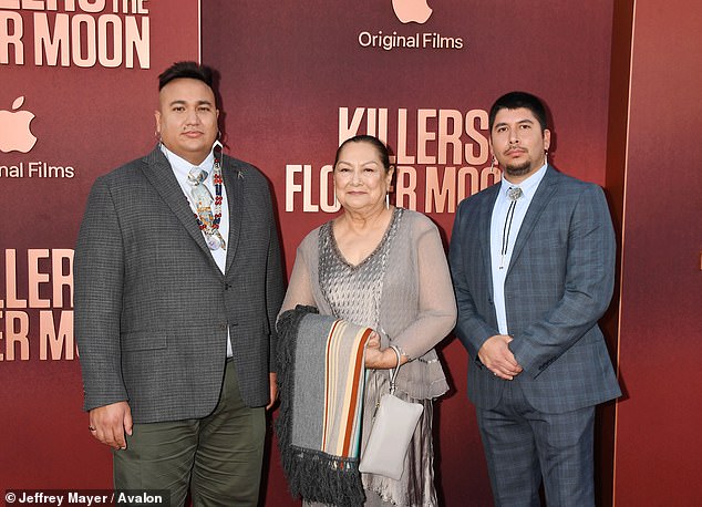 L-R Christopher Cote, Janus Carpenter and Braxton Redeagle, Osage consultants on the film, gave their thoughts on the film at Monday night's premiere